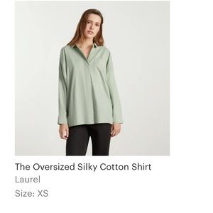 Everlane The Oversized Silky Cotton Shirt in Laurel green